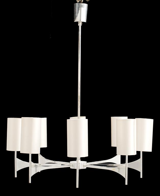 A silver plated eight light hanging lamp, 1960's.