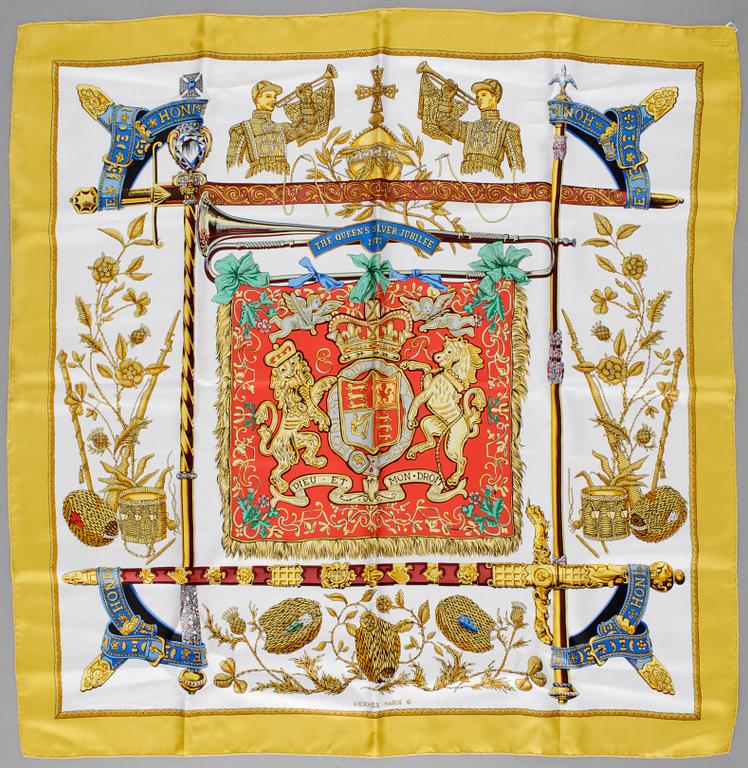A silk scarf "The Queen Silver Jubilee 1977" by Hermès.