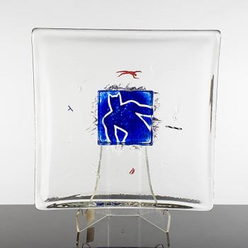 BERTIL VALLIEN, plate, glass, signed, Kosta Boda.