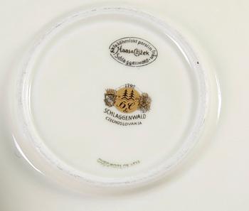 KOPPAR MED FAT, 11 st. Porslin, Schlaggenwald, Tjeckoslovakien.