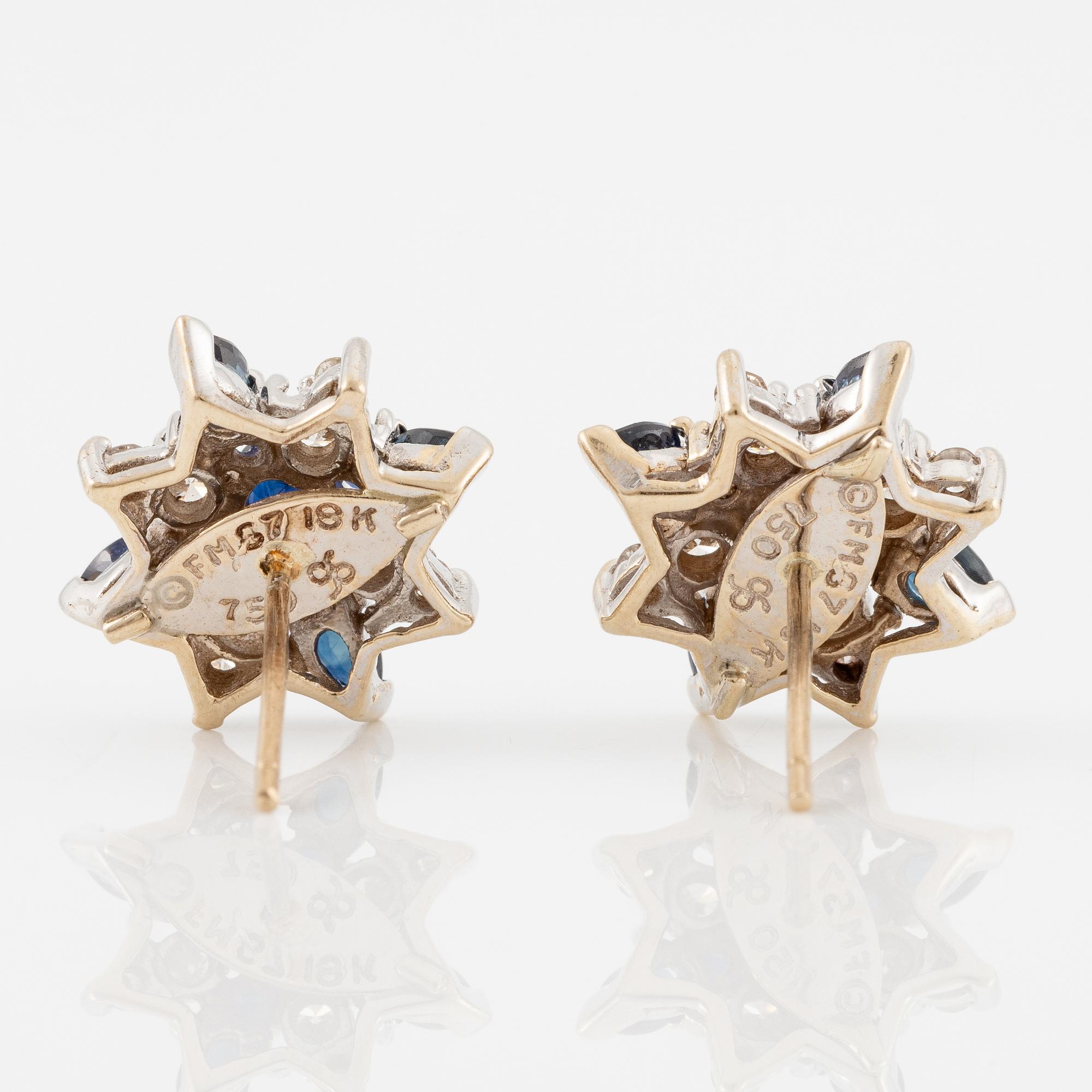 Earrings in 18K white gold with brilliant-cut diamonds and sapphires.