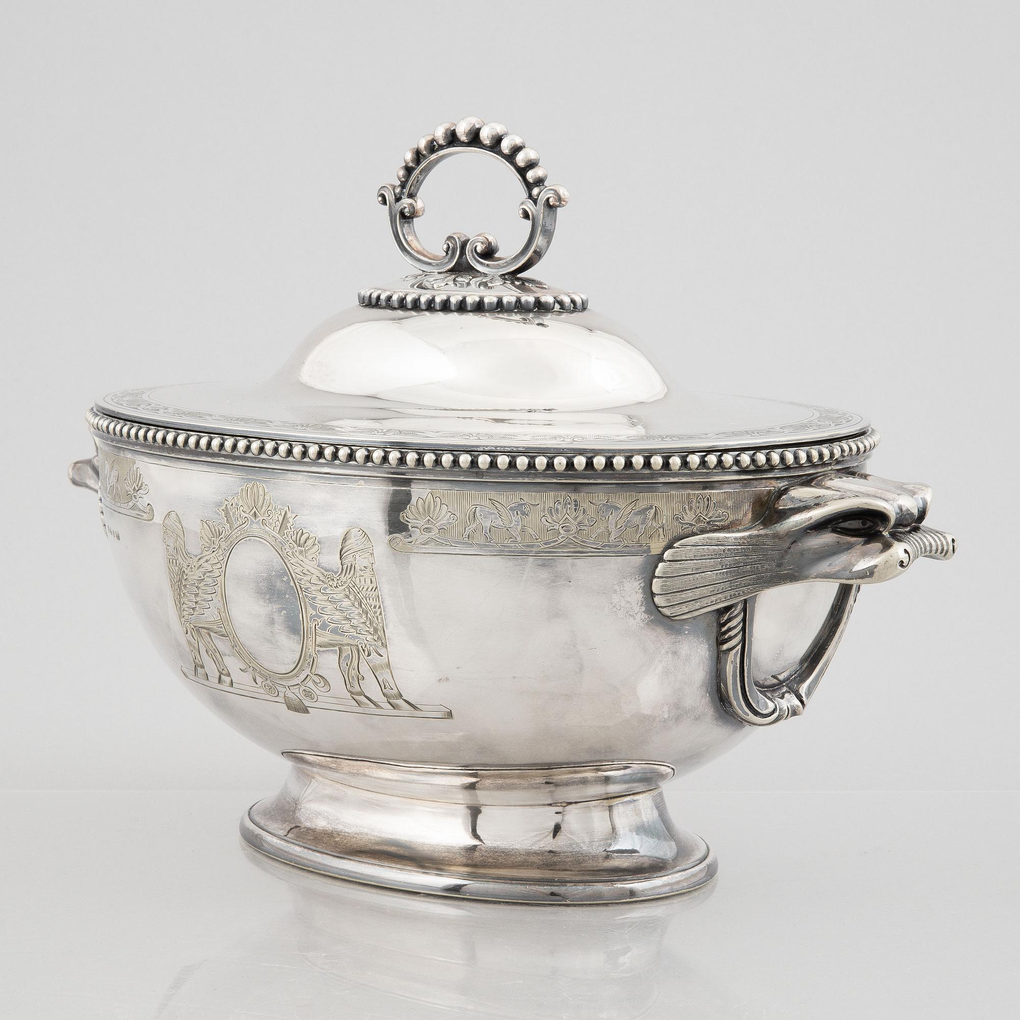 A possibly British 20th century metal tureen with lid.