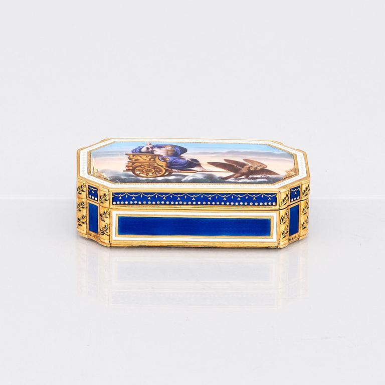 Dosa, guld och emalj, otydlig mästarstämpel troligen Hanau, 1800-talets början, empire.