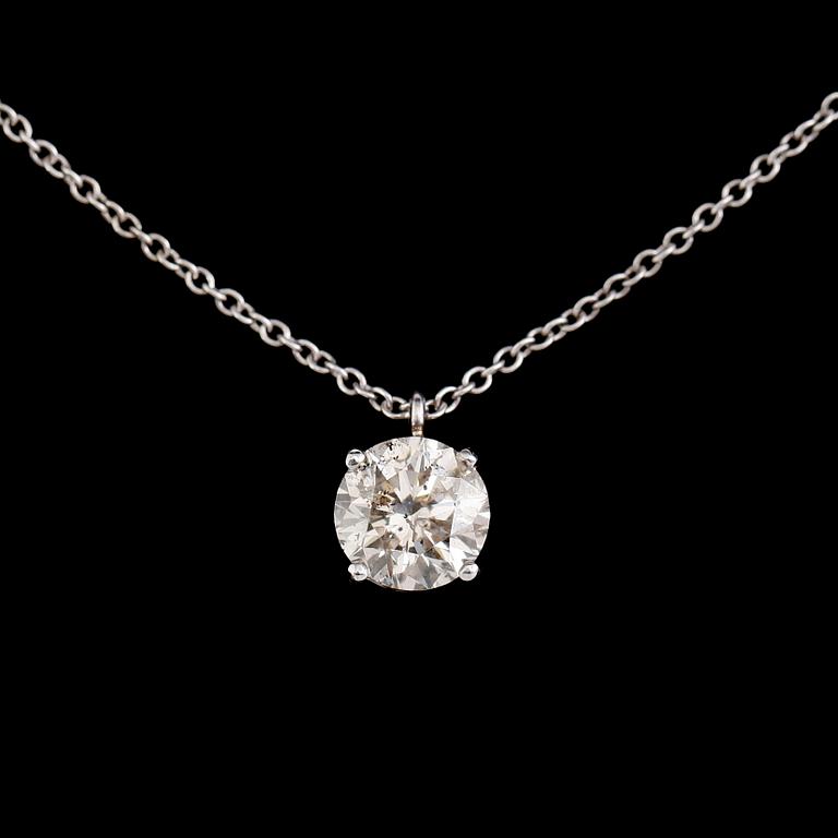 HÄNGE, 18 k vitguld, solitär briljantslipad diamant ca 1.41 ct.