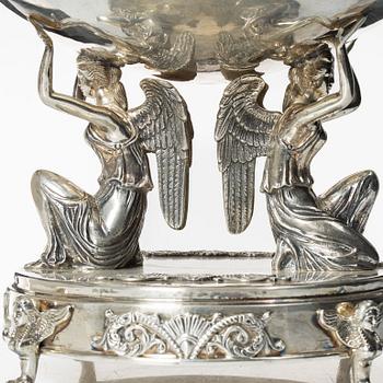 Large covered centerpiece bowl, silver, Empire style, 20th Century.