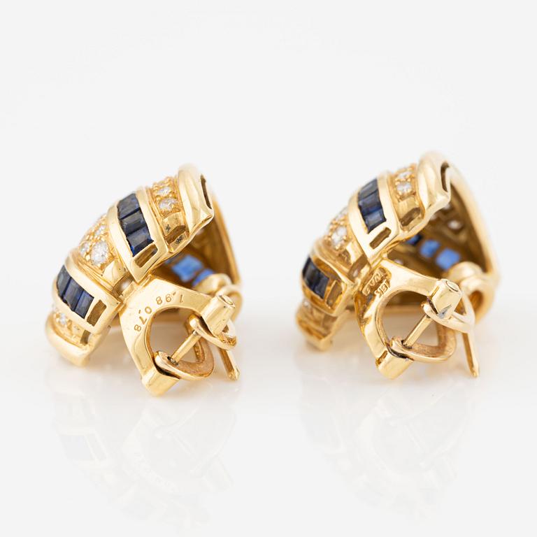 W.A. Bolin a pair of earrings, clip-on with posts, set with square-cut sapphires and brilliant-cut diamonds.