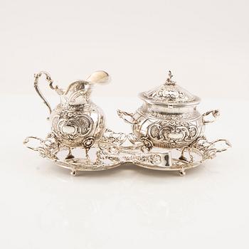 A Swdish 20th century sugar and cream set 4 pieces silver 1950s, weight total 414 grams.