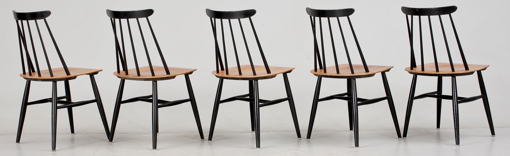 STOLAR, 5 st, "Fanett", Ilmari Tapiovaara, Edsbyverken, modellen formgiven 1949.