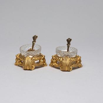 A pair of Swedish Neorococo salts with gilt spoons dated 1851.