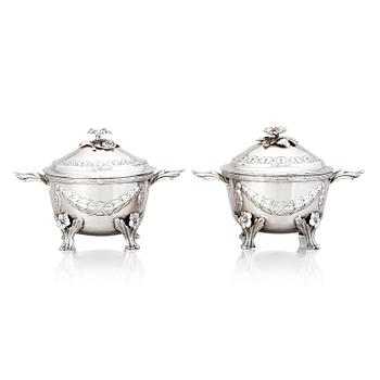 215. A pair of Swedish Gustavian silver sugar bowls, mark of Lars Boye, Stockholm 1776.