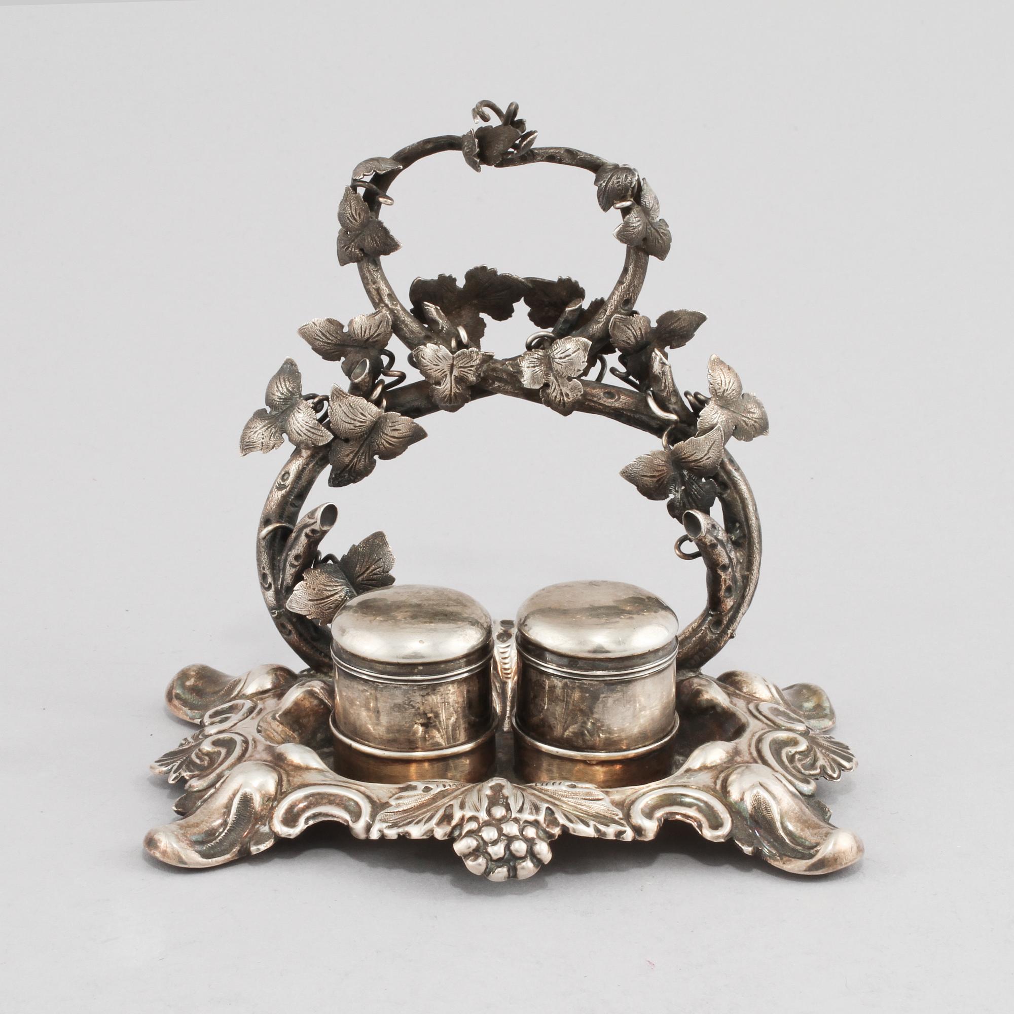 SKRIVSTÄLL, silver, svenska importstämplar, omkring år 1900.