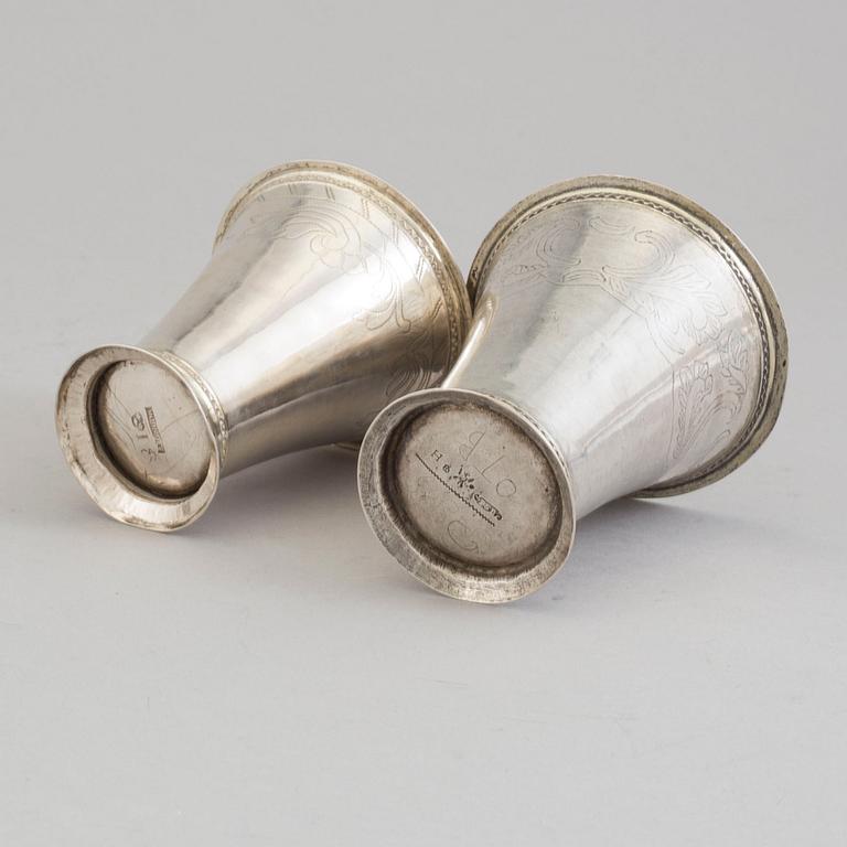 TWO SWEDISH SILVER BEAKERS, 18TH CENTURY.