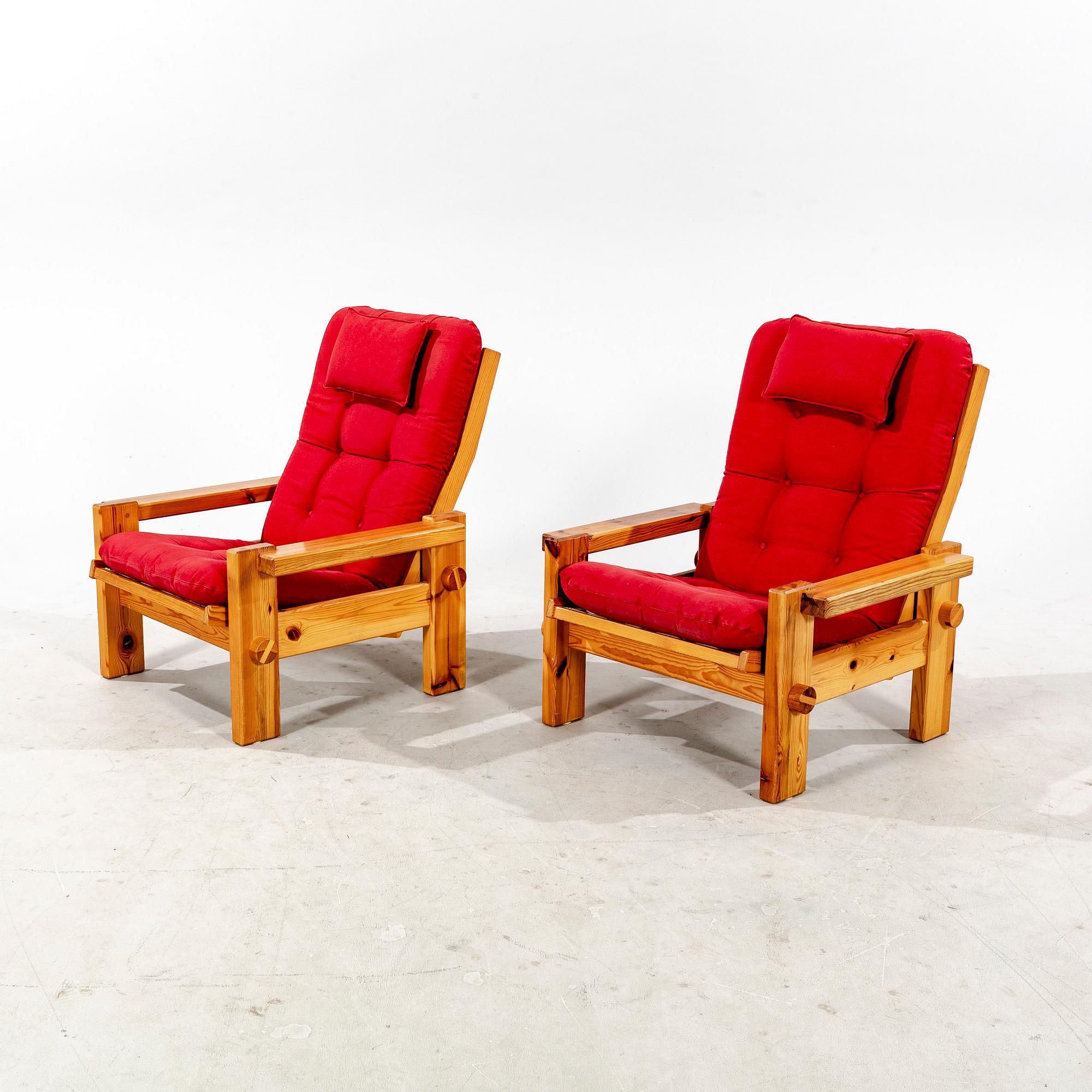 A pair of Yngve Ekström "Dymling" pine armchairs for Swdese 1970s.