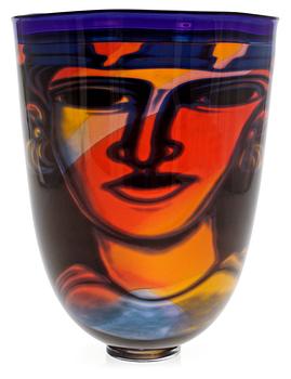 An Eva Englund graal glass vase, Orrefors 1992.