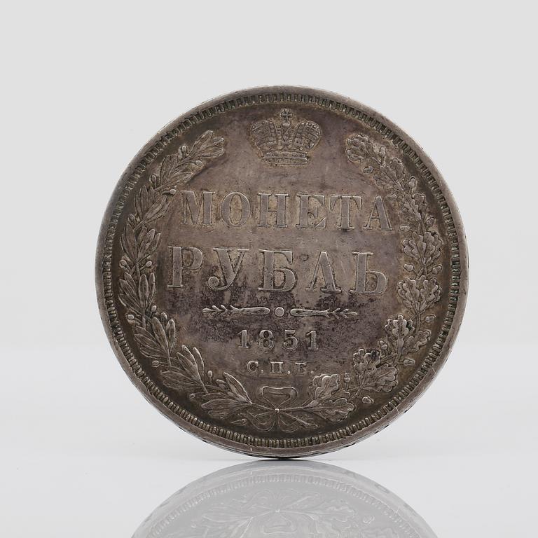 MYNT, silver, rubel, Ryssland, 1851. Ca 21 gram.