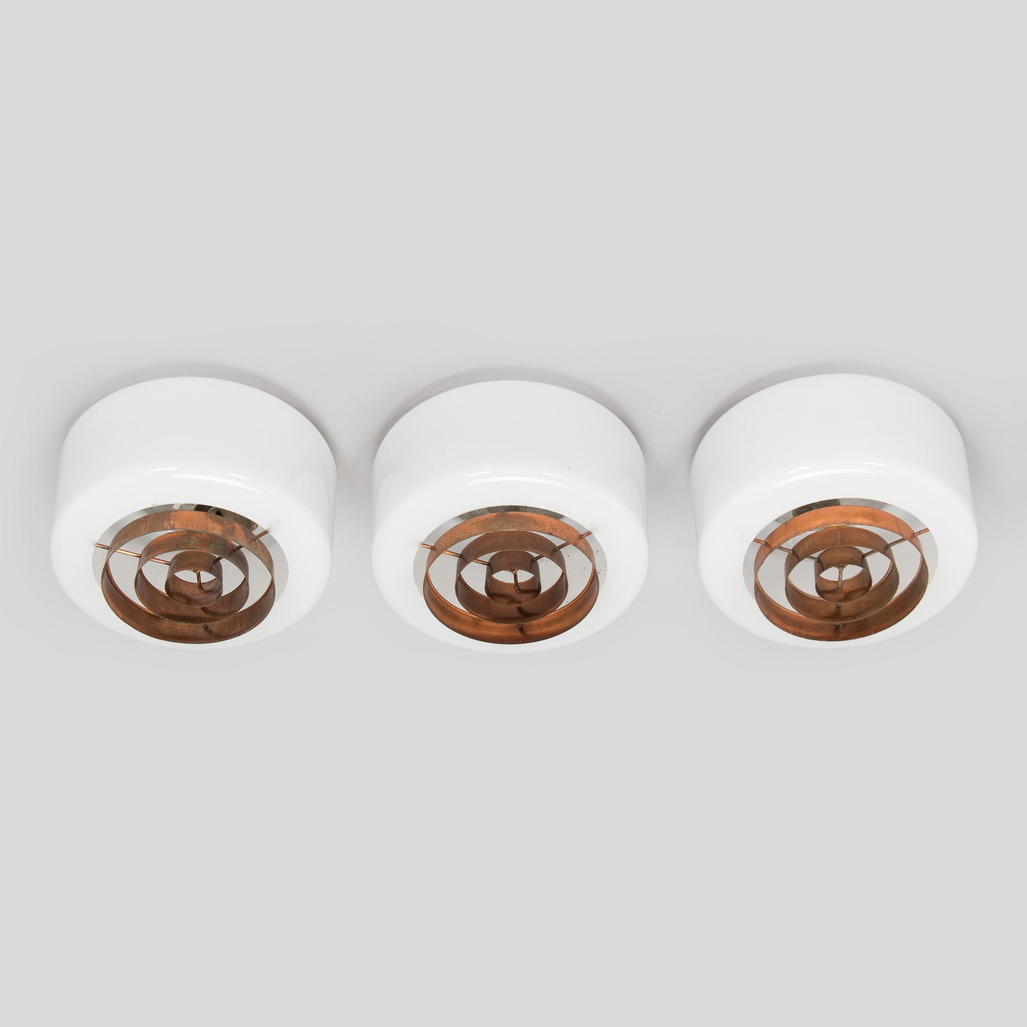 Paavo Tynell, A set of three mid 20th century ceiling lights 'A2-7' for Idman.