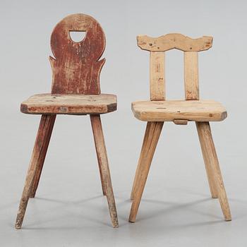 two folk art chairs from Hälsingland in the 19th century.