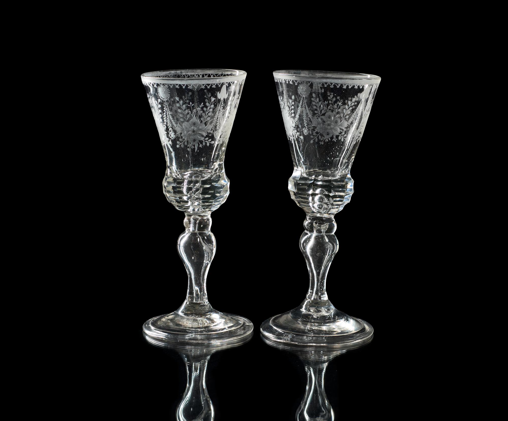 VINGLAS, sex stycken. Tyskland, 1700-talets andra hälft.