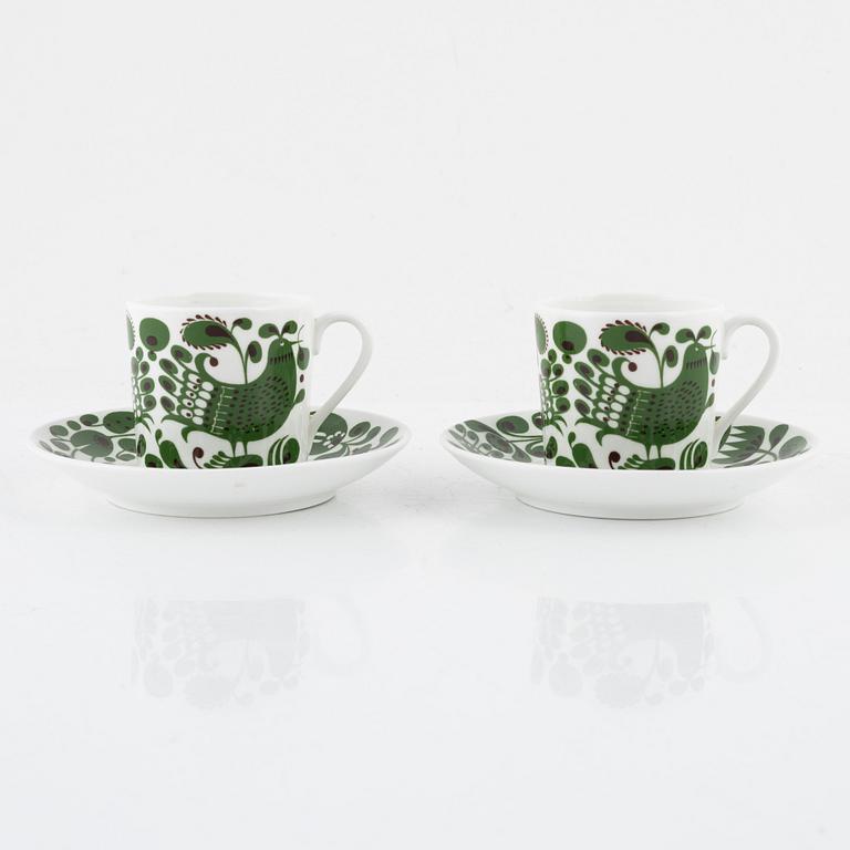 Stig Lindberg, kaffekoppar med fat, benporslin, 6 st "Turtur", Gustavsberg, 1990-tal.