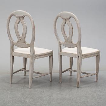 A pair of late Gustavian chairs from around year 1800.