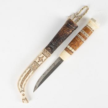 Anton Enarsson, a Sami reindeer horn knife, Arjeplog, signed AE.