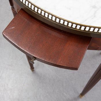 A Louis XVI style marble top mahognay table, circa 1900.