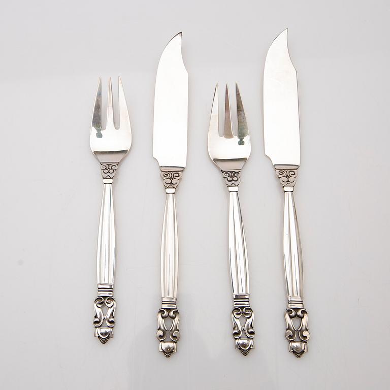 Johan Rohde, fish cutlery, 16 pieces, silver, "Konge / Acorn", Georg Jensen, Denmark.