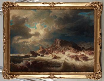 Marcus Larsson, Stormy sea with ship wreck.