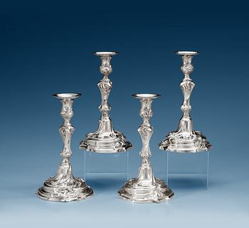 720. A set of four Swedish 18th century silver candlesticks, makers mark of Jonas Thomasson Ronander, Stockholm 1761.