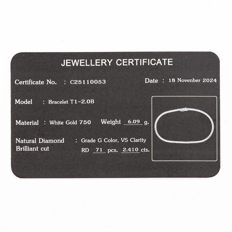 Tennis bracelet 18K white gold with brilliant-cut diamonds.