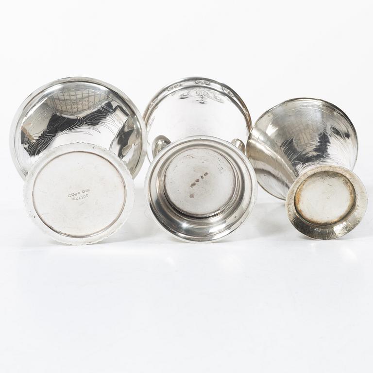 Three silver beakers, including CG Hallberg, Stockholm, 1927.