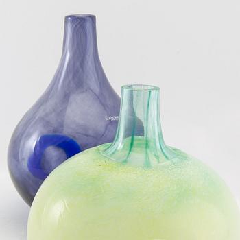 Gunnel Sahlin, vases 2 pcs Kosta Boda signed.