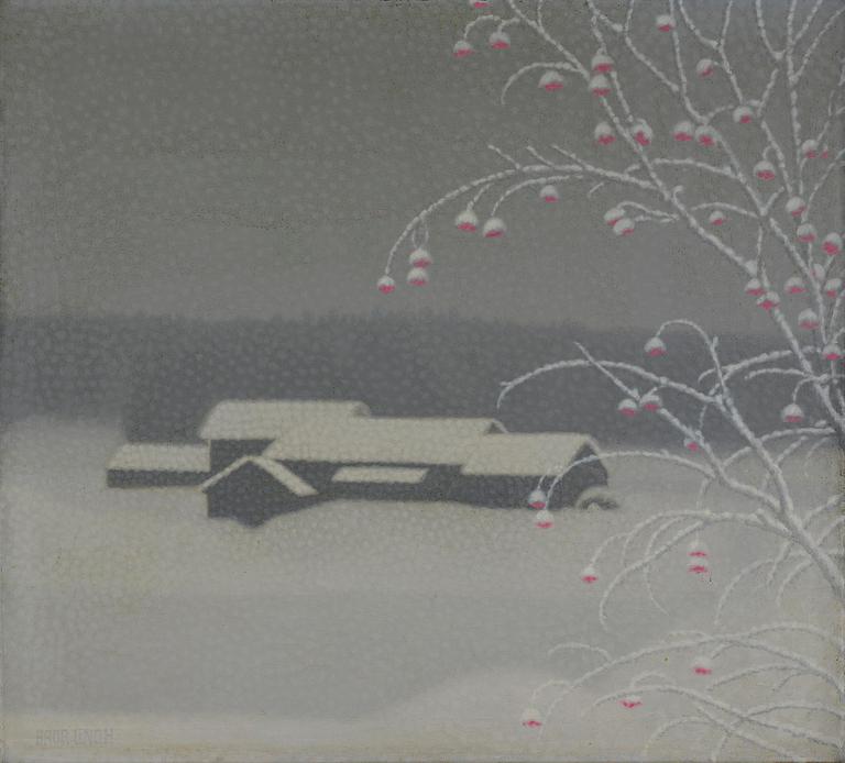 Bror Lindh, Rowan berries in a winter landscape.