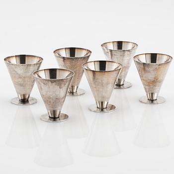 Wiwen Nilsson, cocktail glasses, 6 pcs., silver, Lund, 1957-63.