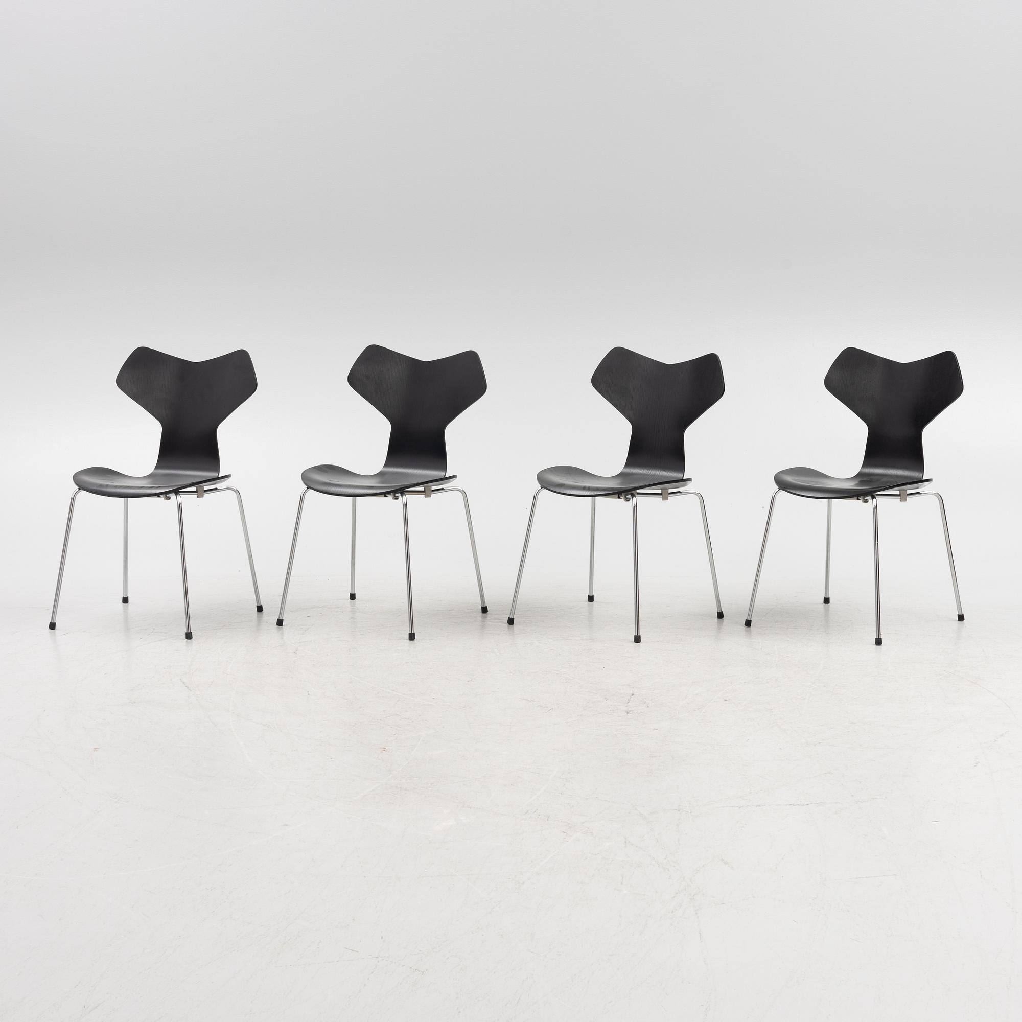 Arne Jacobsen, a set of four 'Grand Prix' chairs, Fritz Hansen, Denmark, 2006.