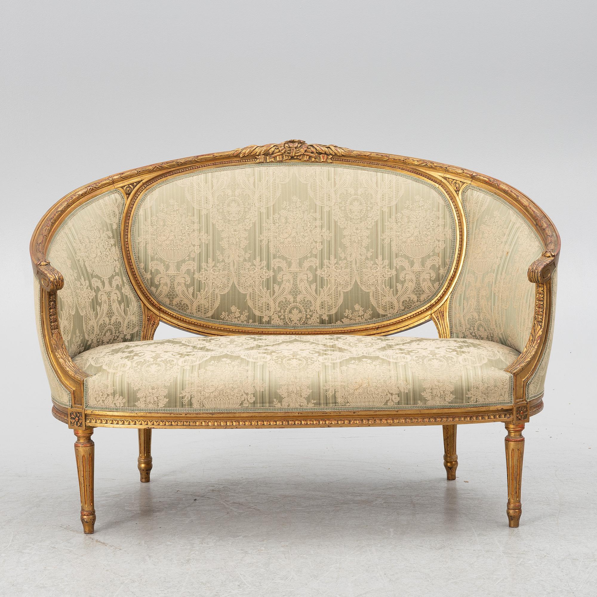 Soffa, 2 karmstolar, bord, gustaviansk stil, 1900-tal.