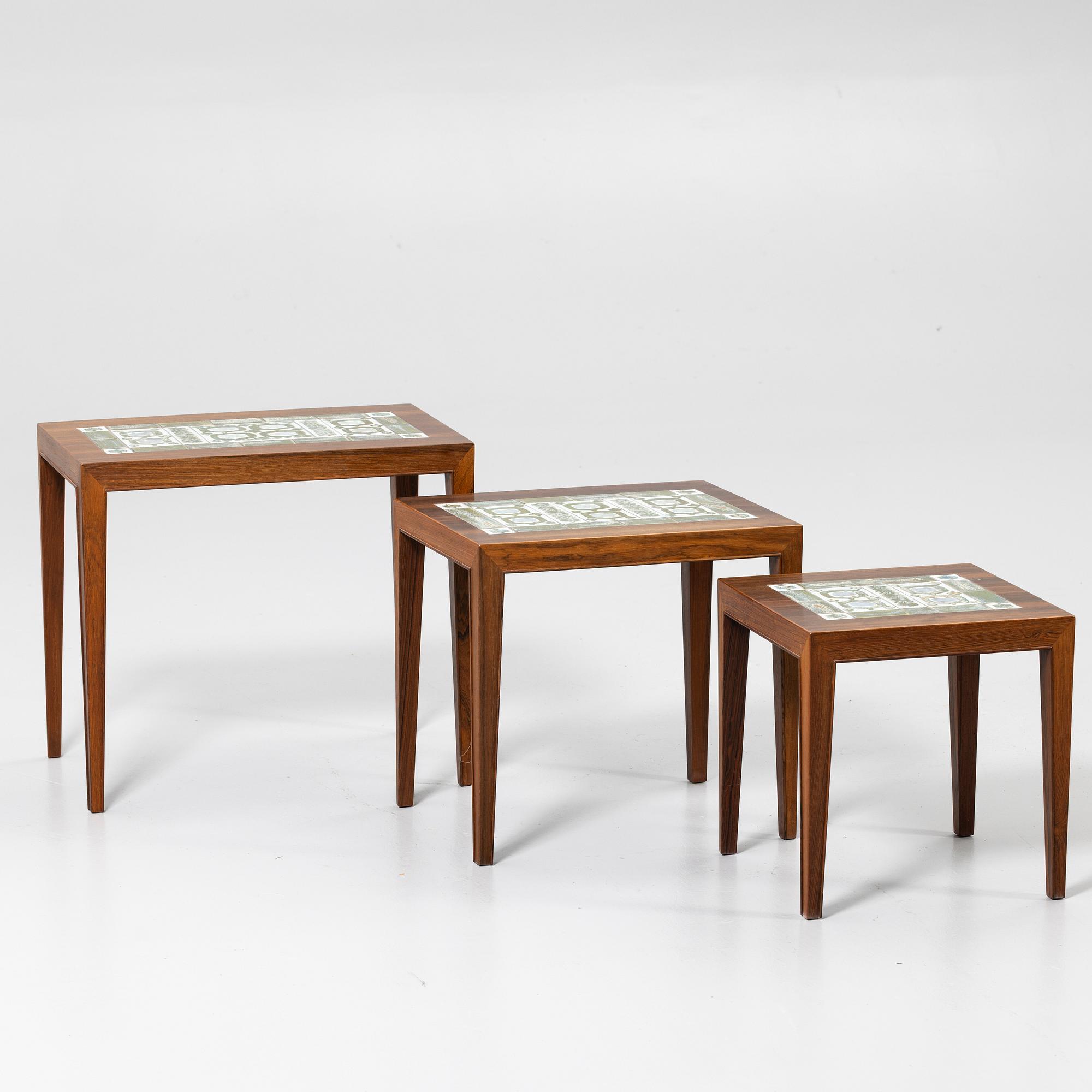 Nest of tables, three pieces, Denmark, second half of the 20th century.