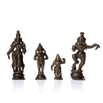 880. A group of four bronze miniature sculptures, India, 19th Century or older.