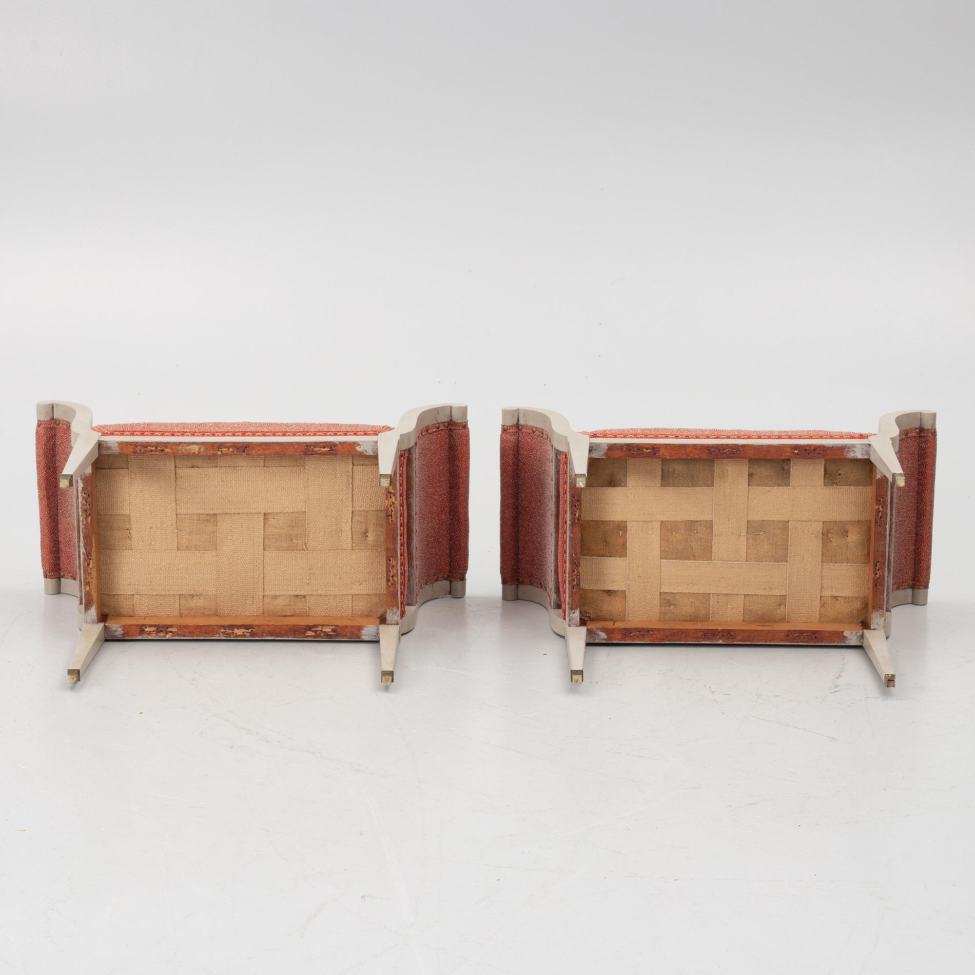 A pair of late Gustavian-style stools, ca 1900.