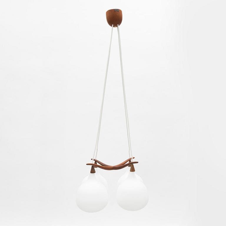 Uno & Östen Kristiansson, a four-light teak and glass ceiling lamp, Luxus, Vittsjö.