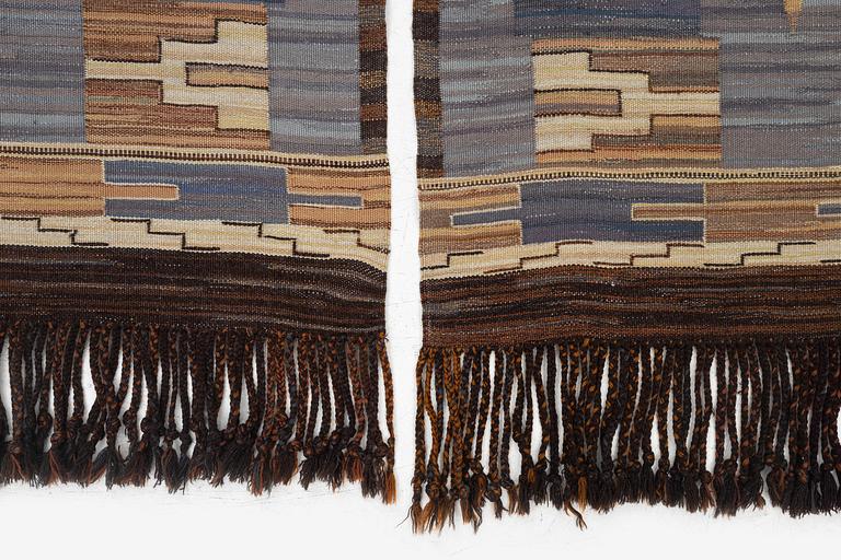 A pair flat weave  drapes, c. 232 x 84 cm each, signed JBV (Johanna Brunsson's weaving) and dated 1927.