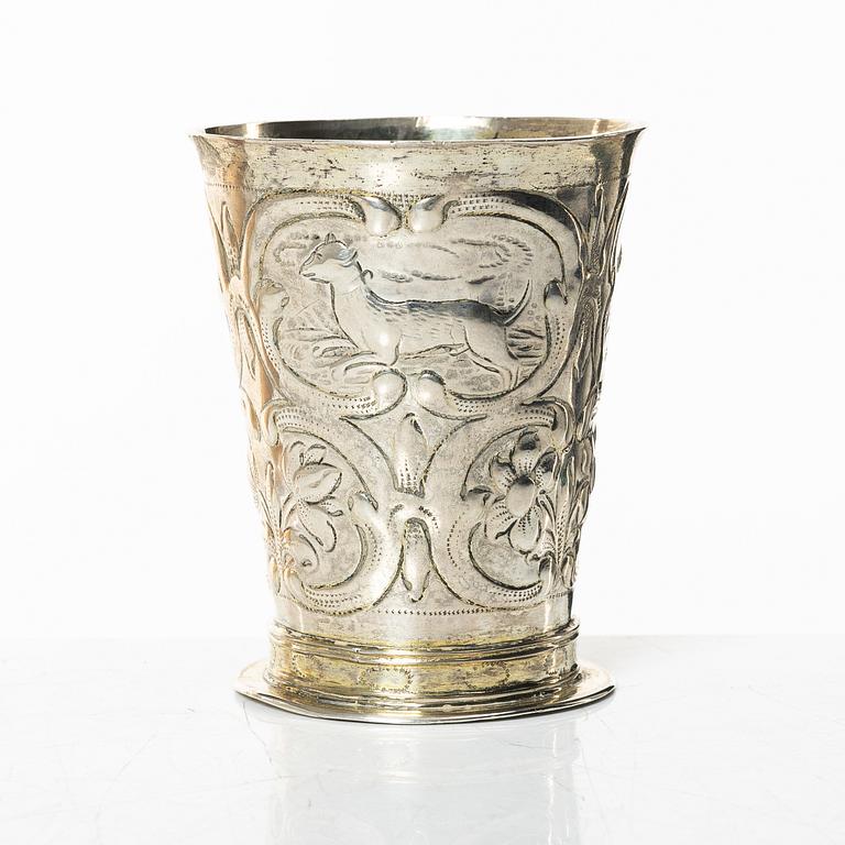 Christian Pichgiel, jaktbägare, silver, Danzig, omkring år 1700.