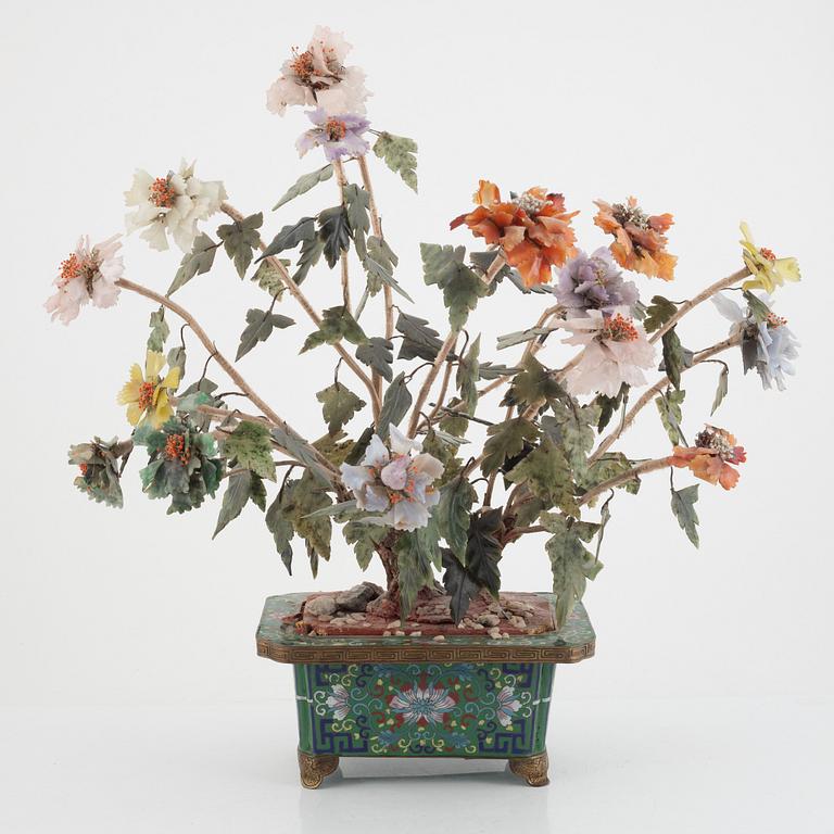 A table decoration, stone and cloisonné, China, second half of the 20th century.