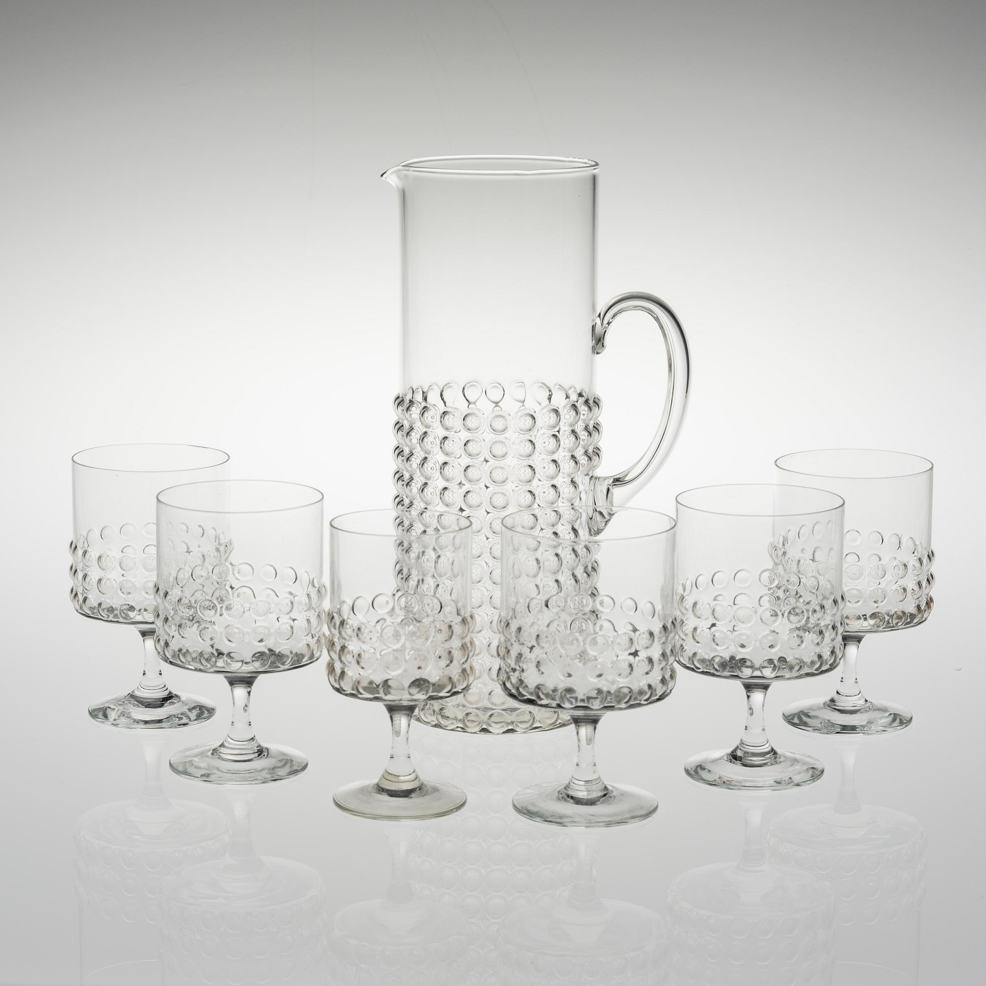 NANNY STILL, KANNA samt GLAS PÅ FOT, 5 + 1 ST, glas, "Grappo", Nanny Still, Riihimäen Lasi.
