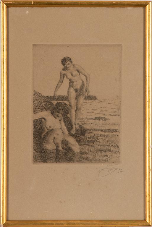 Anders Zorn, etsning, 1917, signerad med blyerts.