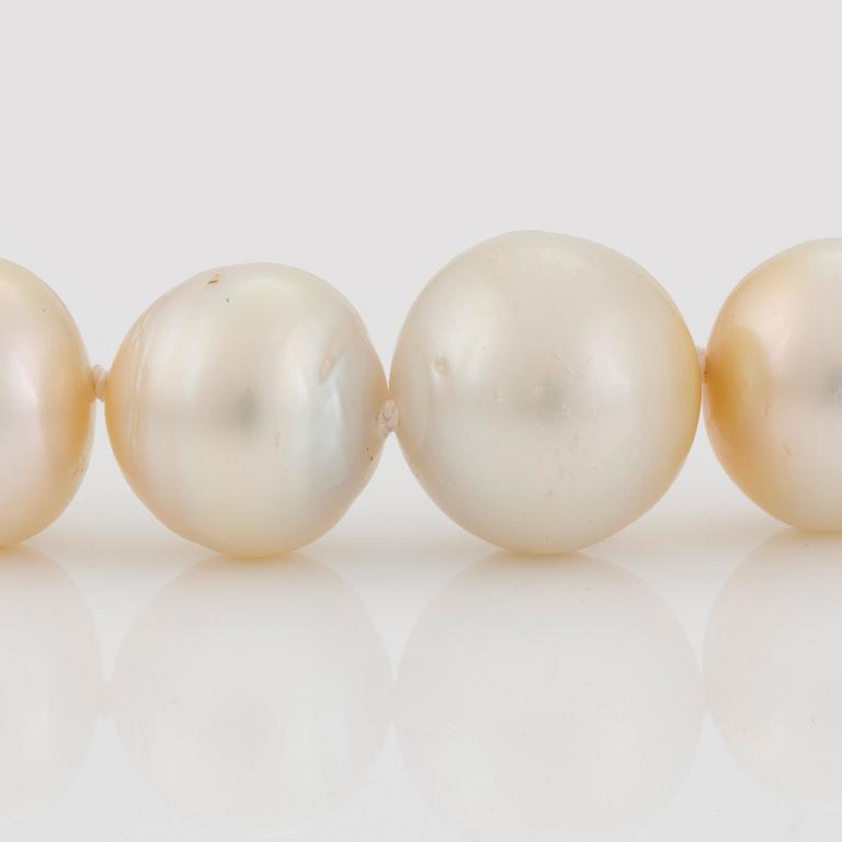 A NECKLACE of cultured South Sea pearls.