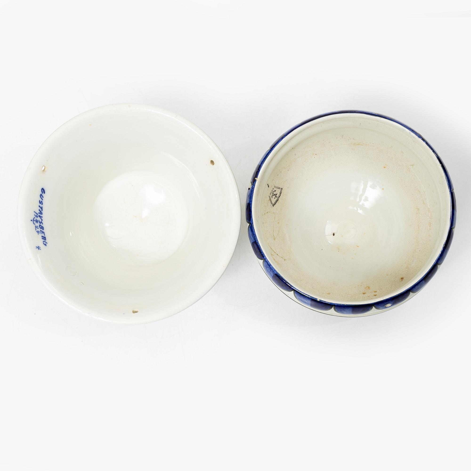 Wilhelm Kåge, two hanging flower pots, Gustavsberg, Sweden, one dated 1924.