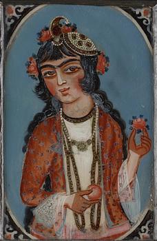 A Persian Glass painting from the Qajar dynasty.