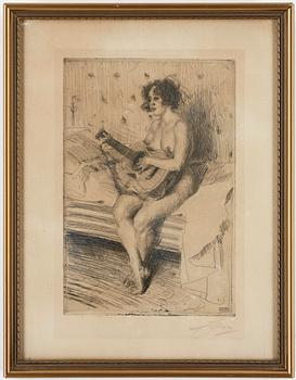 Anders Zorn · ANDERS ZORN, etsning, signerad, utförd 1900.
