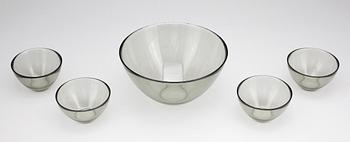 SKÅLAR, 5 st, glas, "Fuga", Sven Palmqvist, Orrefors, 1900-tal.